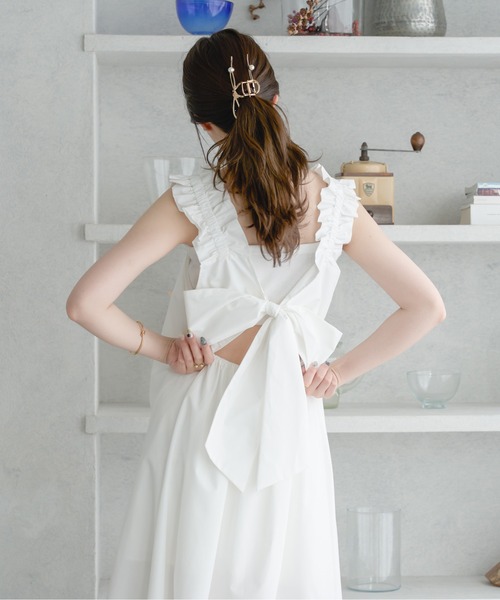 Ambre Neige(アンブルネージュ)の「back ribbon flare shirt dress / バックリボンフレアシャツワンピース(ワンピース・レディース・ブラック/オフホワイト/ネイビー・FREE)」の6枚目の写真