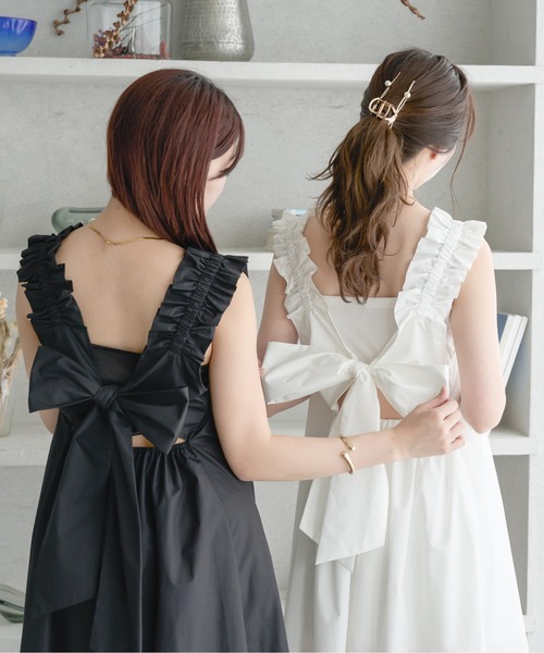 Ambre Neige(アンブルネージュ)の「back ribbon flare shirt dress / バックリボンフレアシャツワンピース(ワンピース・レディース・ブラック/オフホワイト/ネイビー・FREE)」の12枚目の写真