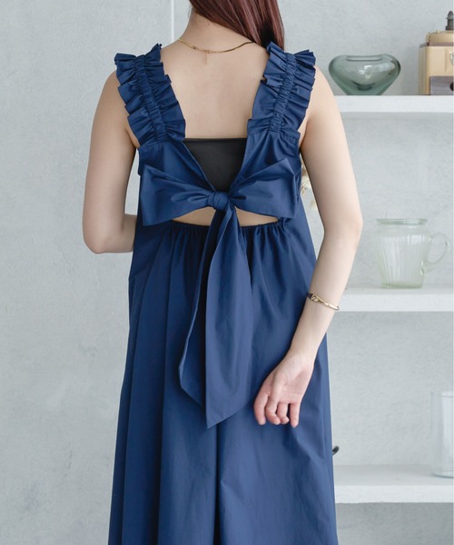 Ambre Neige(アンブルネージュ)の「back ribbon flare shirt dress / バックリボンフレアシャツワンピース(ワンピース・レディース・ブラック/オフホワイト/ネイビー・FREE)」の20枚目の写真