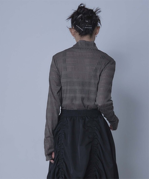 miette（ミエット）の「シアージャガードハイネックトップス（Tシャツ/カットソー・レディース・ピンク/チャコール・FREE）」の4枚目の写真