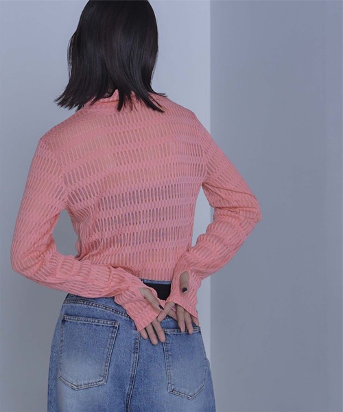 miette（ミエット）の「シアージャガードハイネックトップス（Tシャツ/カットソー・レディース・ピンク/チャコール・FREE）」の10枚目の写真