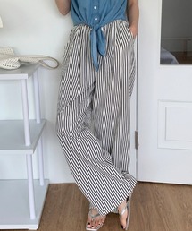 ストライプ柄パンツ夏ワイドパンツ レディース ボトムス