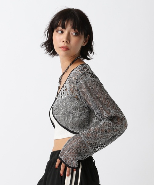 BLACK PEACE NOW　マキシマム　ベロア生地　カーディガン　ボレロ jiggys shop（ジギーズショップ）の「部分透かし編み 襟付き