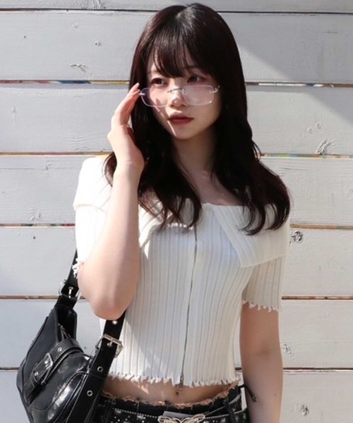 .KOM(ドットコム)の「A'GEM/9 × .kom 『.KOM/ドットケーオーエム』 ZIPUPオフショルダー(Tシャツ/カットソー・レディース・ブラック/アイボリー/ピンク・FREE)」の2枚目の写真