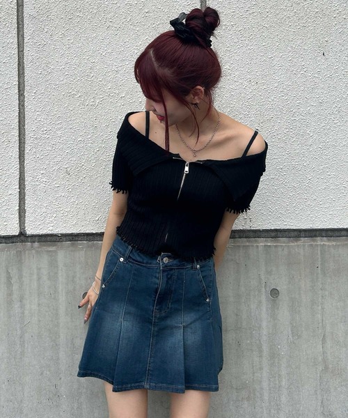 .KOM(ドットコム)の「A'GEM/9 × .kom 『.KOM/ドットケーオーエム』 ZIPUPオフショルダー(Tシャツ/カットソー・レディース・ブラック/アイボリー/ピンク・FREE)」の6枚目の写真