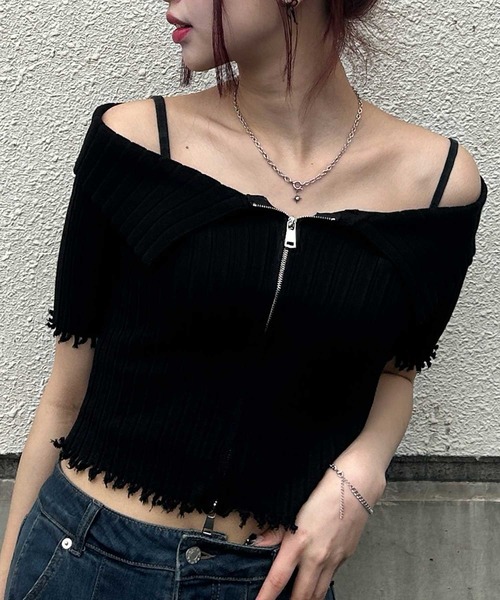 .KOM(ドットコム)の「A'GEM/9 × .kom 『.KOM/ドットケーオーエム』 ZIPUPオフショルダー(Tシャツ/カットソー・レディース・ブラック/アイボリー/ピンク・FREE)」の22枚目の写真