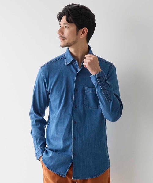 UNION STATION（ユニオンステーション）の「ホリゾンタルカラー テンセル デニム シャツ（シャツ/ブラウス・メンズ・ブルー/ネイビー・LL/L/M/S）」の3枚目の写真
