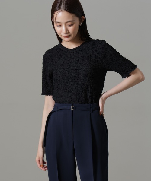 NANO universe（ナノユニバース）の「ファンシーシャーリングバックオープントップス(セットアップ可)（Tシャツ/カットソー・レディース・オフホワイト/ブラック・FREE）」の9枚目の写真