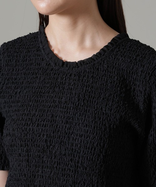 NANO universe（ナノユニバース）の「ファンシーシャーリングバックオープントップス(セットアップ可)（Tシャツ/カットソー・レディース・オフホワイト/ブラック・FREE）」の13枚目の写真