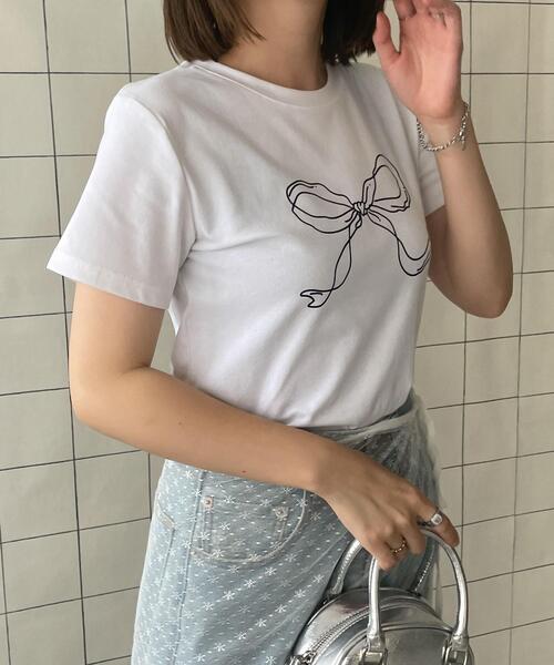 tシャツ 肩リボンモチーフカットソー レディース SPINNS tシャツ 肩リボン半袖カットソー/ドット/水玉柄