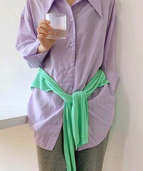 VIBGYOR Women（ヴィブジョー　ウィメン）の「【resonance】シンプル リブ編み サマーニット/肩掛けストール【10色展開】（ストール/ショール・レディース・ライトイエロー/グレイッシュブルー/オレンジ/ブラック/スモークピンク/ブルーグリーン/スカイブルー/ライトベージュ/ホワイト/ミント・FREE）」の4枚目の写真