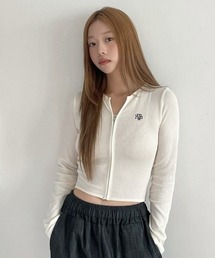A'GEM/9 × .kom 『muah muah/ムーアムーア』 STITCH LOGO ZIPUP CARDIGAN/ステッチロゴジップアップカーディガン