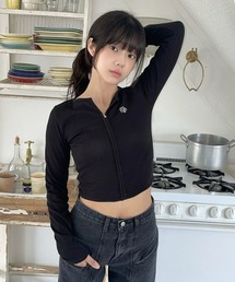 A'GEM/9 × .kom 『muah muah/ムーアムーア』 STITCH LOGO ZIPUP CARDIGAN/ステッチロゴジップアップカーディガン