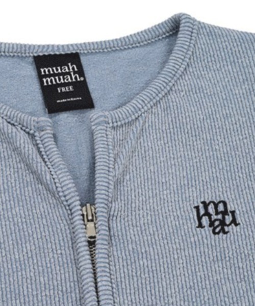 カーディガン A'GEM/9 × .kom 「muah muah/ムーアムーア」 STITCH LOGO ZIPUP CARDIGAN/ステッチロゴジ A'GEM/9 × .kom 『muah muah/ムーアムーア』 STITCH LOGO ZIPUP