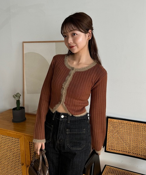 INTER FACTORY（インターファクトリー）の「ゆづき/クロップドニットカーディガン made in INTER FACTORY（カーディガン/ボレロ・レディース・ブラック/ブラウン・FREE）」の12枚目の写真