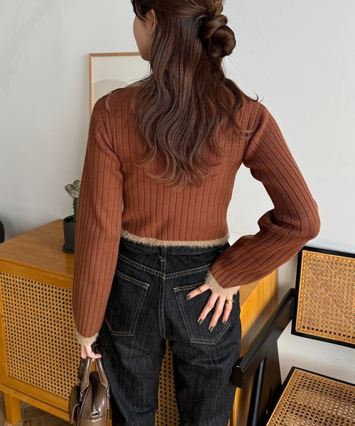 INTER FACTORY（インターファクトリー）の「ゆづき/クロップドニットカーディガン made in INTER FACTORY（カーディガン/ボレロ・レディース・ブラック/ブラウン・FREE）」の7枚目の写真