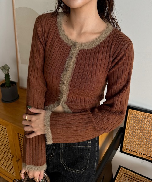 INTER FACTORY（インターファクトリー）の「ゆづき/クロップドニットカーディガン made in INTER FACTORY（カーディガン/ボレロ・レディース・ブラック/ブラウン・FREE）」の5枚目の写真