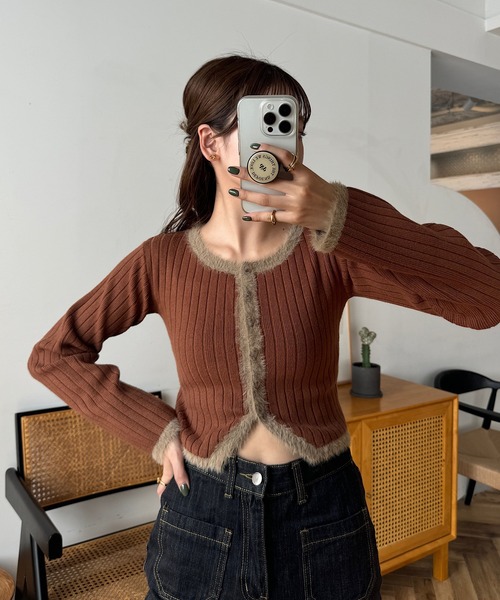 INTER FACTORY（インターファクトリー）の「ゆづき/クロップドニットカーディガン made in INTER FACTORY（カーディガン/ボレロ・レディース・ブラック/ブラウン・FREE）」の15枚目の写真