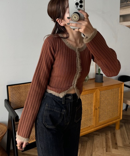 INTER FACTORY（インターファクトリー）の「ゆづき/クロップドニットカーディガン made in INTER FACTORY（カーディガン/ボレロ・レディース・ブラック/ブラウン・FREE）」の14枚目の写真