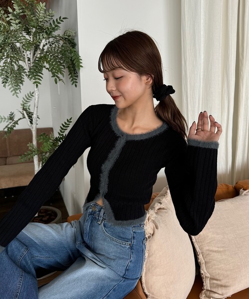 INTER FACTORY（インターファクトリー）の「ゆづき/クロップドニットカーディガン made in INTER FACTORY（カーディガン/ボレロ・レディース・ブラック/ブラウン・FREE）」の17枚目の写真