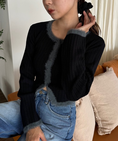 INTER FACTORY（インターファクトリー）の「ゆづき/クロップドニットカーディガン made in INTER FACTORY（カーディガン/ボレロ・レディース・ブラック/ブラウン・FREE）」の10枚目の写真