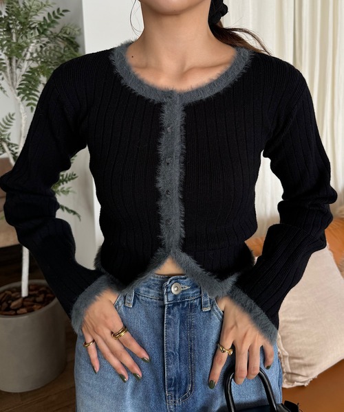 INTER FACTORY（インターファクトリー）の「ゆづき/クロップドニットカーディガン made in INTER FACTORY（カーディガン/ボレロ・レディース・ブラック/ブラウン・FREE）」の8枚目の写真