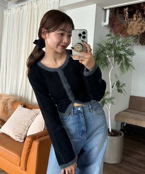 INTER FACTORY（インターファクトリー）の「ゆづき/クロップドニットカーディガン made in INTER FACTORY（カーディガン/ボレロ・レディース・ブラック/ブラウン・FREE）」の19枚目の写真