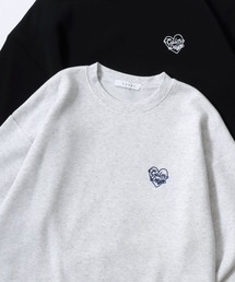 Lazar 別注 Heart Embroidery Sweat/オーバーサイズ 裏起毛 ハート柄 ワンポイント刺繍 スウェット トレーナー/長袖 トップス プルオーバー/レディース メンズ