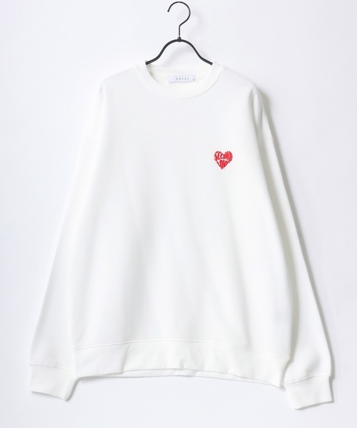 Lazar(ラザル)の「Lazar 別注 Heart Embroidery Sweat/オーバーサイズ 裏起毛 ハート柄 ワンポイント刺繍 スウェット トレーナー/長袖 トップス プルオーバー/レディース メンズ(スウェット・レディース・ブラック/グレー系その他/アッシュグレー/ブラック系その他/ホワイト/ホワイト系その他・M/L/LL)」の7枚目の写真