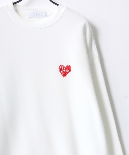 Lazar(ラザル)の「Lazar 別注 Heart Embroidery Sweat/オーバーサイズ 裏起毛 ハート柄 ワンポイント刺繍 スウェット トレーナー/長袖 トップス プルオーバー/レディース メンズ(スウェット・レディース・ブラック/グレー系その他/アッシュグレー/ブラック系その他/ホワイト/ホワイト系その他・M/L/LL)」の19枚目の写真