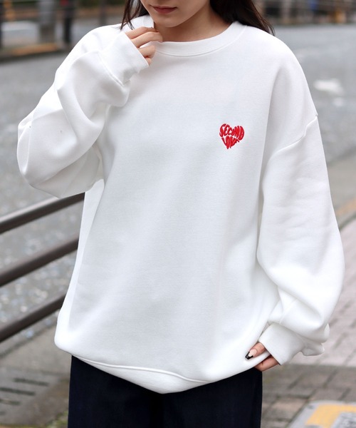 セール】Lazar 別注 Heart Embroidery Sweat/オーバーサイズ 裏起毛