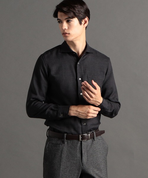 MONSIEUR NICOLE（ムッシュニコル）の「【ex/tra】メランジウールブレンドツイル カッタウェイカラーシャツ（シャツ/ブラウス・メンズ・ブラック/カーキ/ネイビー・SMALL/MEDIUM/LARGE/X-LARGE）」の2枚目の写真