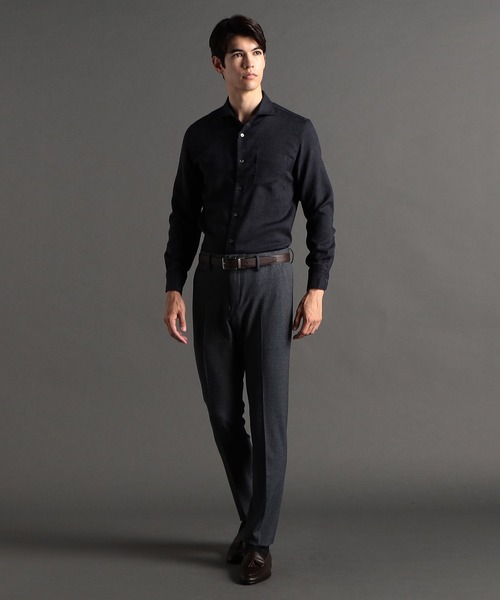 MONSIEUR NICOLE（ムッシュニコル）の「【ex/tra】メランジウールブレンドツイル カッタウェイカラーシャツ（シャツ/ブラウス・メンズ・ブラック/カーキ/ネイビー・SMALL/MEDIUM/LARGE/X-LARGE）」の9枚目の写真