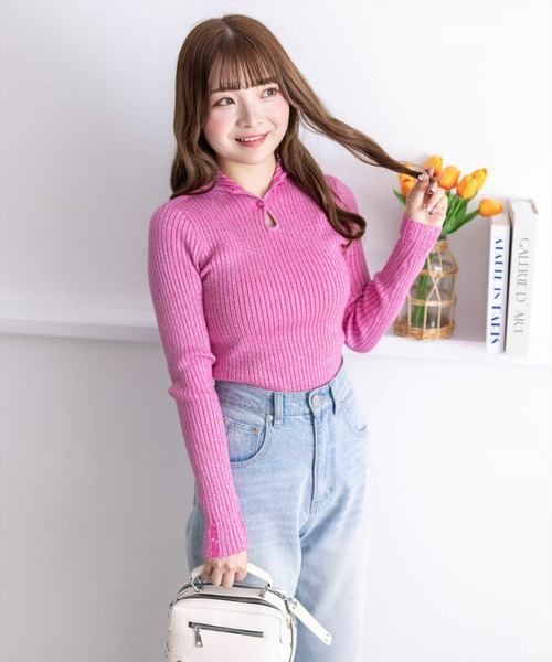 clear（クリア）の「涙開き袖ダメージラメニットトップス [肌見せ]≪2024AW新作≫（ニット/セーター・レディース・ターコイズブルー/グレー/アイボリー/ピンク・F）」の8枚目の写真