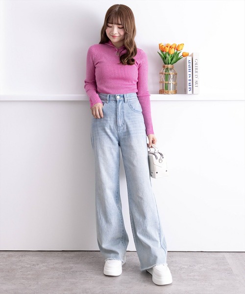 clear（クリア）の「涙開き袖ダメージラメニットトップス [肌見せ]≪2024AW新作≫（ニット/セーター・レディース・ターコイズブルー/グレー/アイボリー/ピンク・F）」の9枚目の写真