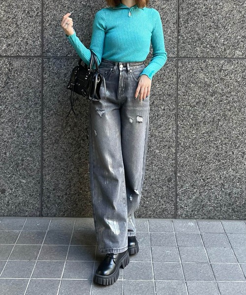 clear（クリア）の「涙開き袖ダメージラメニットトップス [肌見せ]≪2024AW新作≫（ニット/セーター・レディース・ターコイズブルー/グレー/アイボリー/ピンク・F）」の22枚目の写真