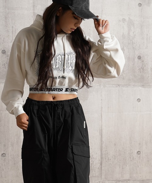 パーカー STARTER ラインストーン ショート丈 プルパーカー / Rhinestone Short Length Pullover Hoodie STARTER ラインストーン ショート丈 プルパーカー / Rhinestone