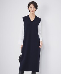 美品ICB（アイシービー） 【洗える】 ニットコンビジャガード ワンピース ICB 【洗える】 ニットコンビジャガード ワンピース （ネイビー