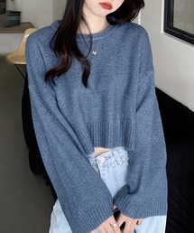 ボリュームスリーブクロップドニット