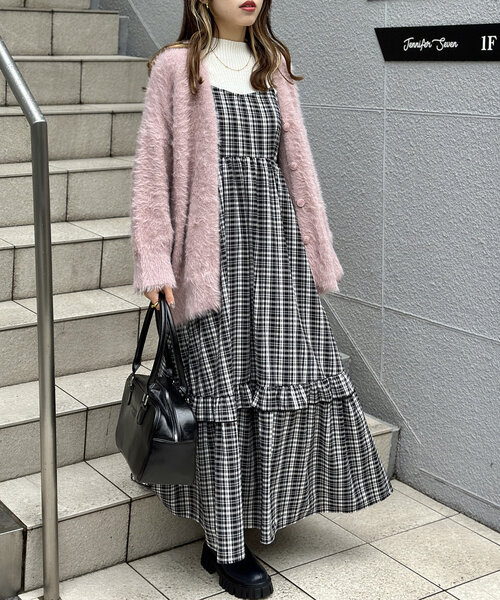 w closet（ダブルクローゼット）の「フェザーBIGカーディガン（カーディガン/ボレロ・レディース・オフホワイト/グリーン/ピンク/グレー・FREE）」の13枚目の写真