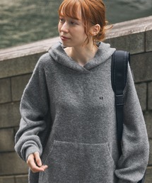 ナンバリング刺繍 オーバーサイズ フード ニットプルオーバー
