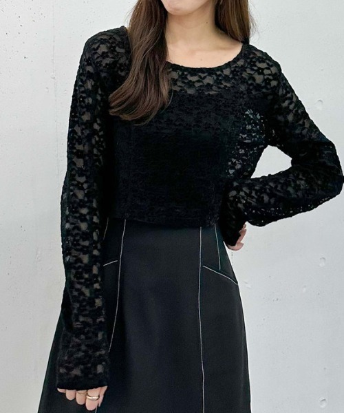 archives（アルシーヴ）の「２ｗａｙモールレースＴＯＰＳ（Tシャツ/カットソー・レディース・アイボリー/ブラック・MEDIUM）」の4枚目の写真