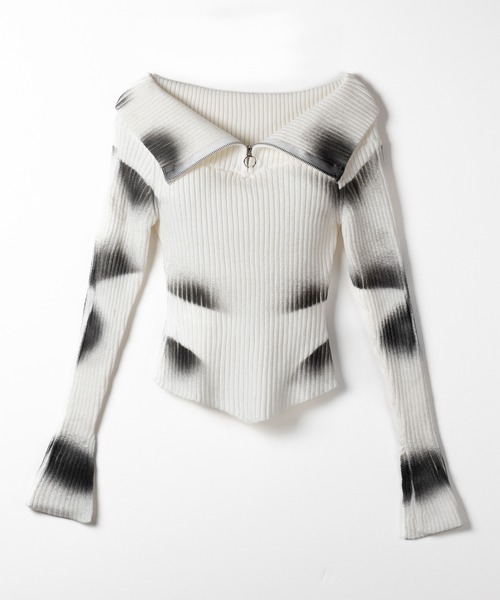 ニット セーター 「 ２color 」スプレー加工オフショルスリムリブニット ／ spray off shoulder slim lib knit セール】※※【 2color 】スプレー加工オフショルスリム