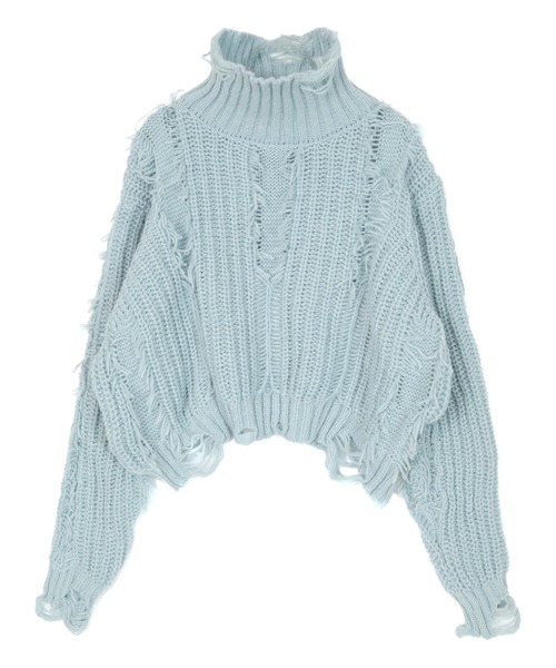 miette(ミエット)の「ハイネックダメージフリンジニット(ニット/セーター・レディース・オフホワイト/ブラック/サックスブルー・FREE)」の3枚目の写真