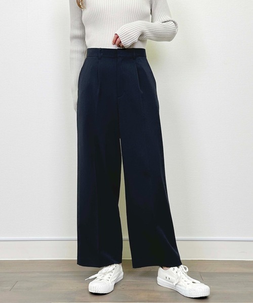 PICCIN(ピッチン)の「【セットアップ可能】ツイルストレッチワイドパンツ(スーツパンツ・レディース・ネイビー/グレー・M)」の14枚目の写真