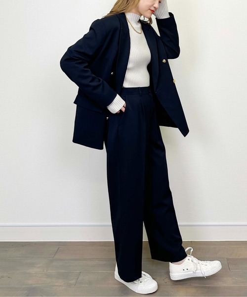 PICCIN(ピッチン)の「【セットアップ可能】ツイルストレッチワイドパンツ(スーツパンツ・レディース・ネイビー/グレー・M)」の19枚目の写真