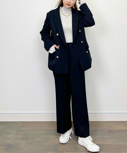 PICCIN(ピッチン)の「【セットアップ可能】ツイルストレッチワイドパンツ(スーツパンツ・レディース・ネイビー/グレー・M)」の18枚目の写真