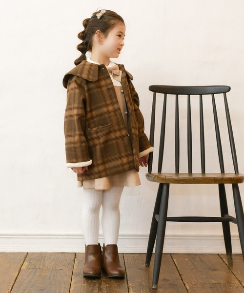 KP(ケーピー)の「ビッグカラーウールチェックコート(90~130)(ダウンジャケット/コート・キッズ・レッド/ブラウン・90cm/100cm/110cm/120cm/130cm)」の8枚目の写真