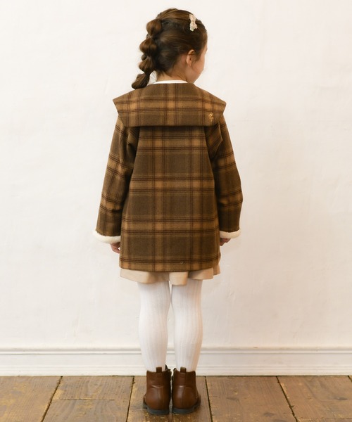 KP(ケーピー)の「ビッグカラーウールチェックコート(90~130)(ダウンジャケット/コート・キッズ・レッド/ブラウン・90cm/100cm/110cm/120cm/130cm)」の9枚目の写真