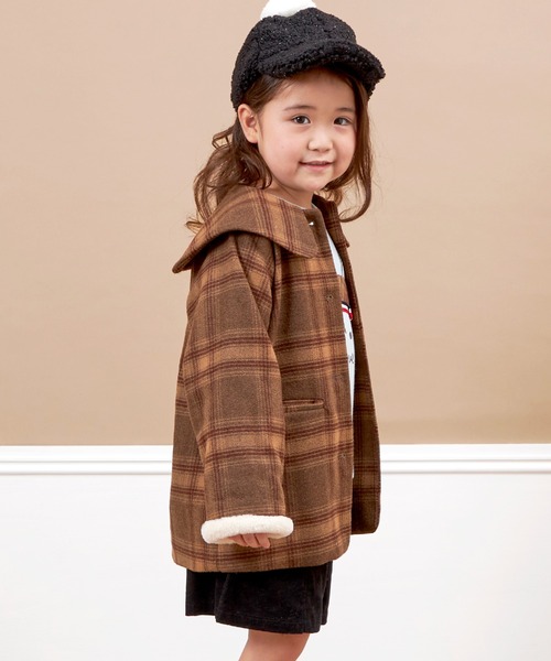 KP(ケーピー)の「ビッグカラーウールチェックコート(90~130)(ダウンジャケット/コート・キッズ・レッド/ブラウン・90cm/100cm/110cm/120cm/130cm)」の11枚目の写真